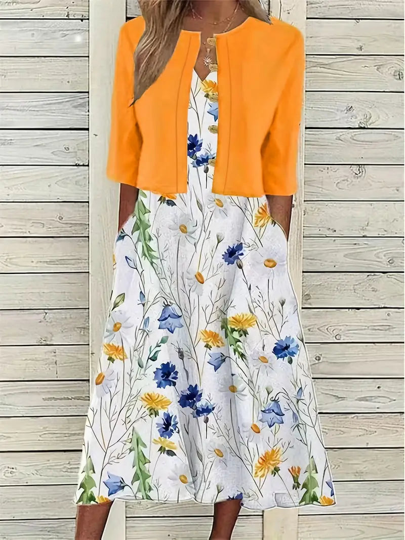 Floral Summer Dress Women | Two-Piece Set, Crop Top | Cotton Blend