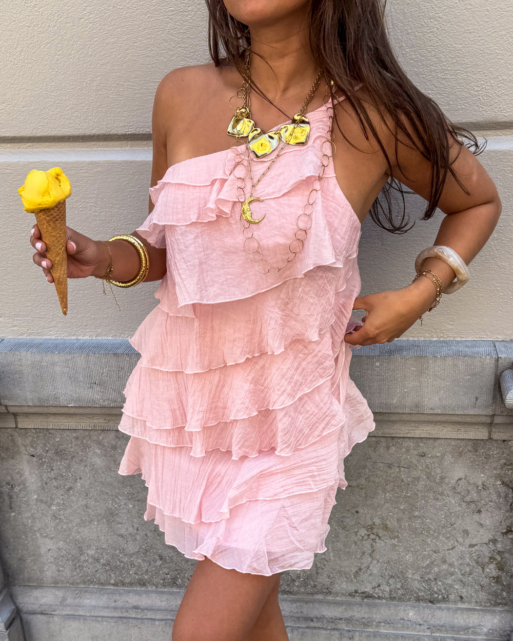 Women's Mini Dress | Asymmetrical Ruffle Design, Summer Casual