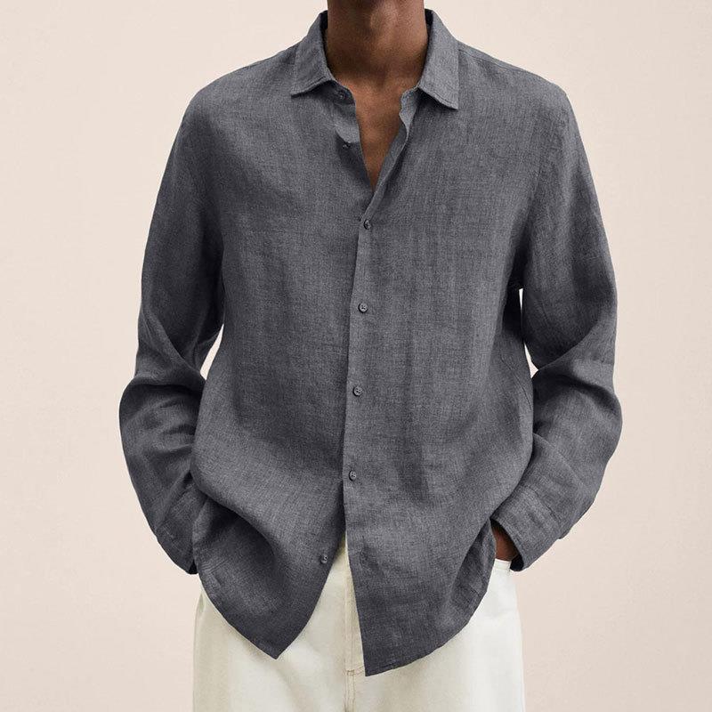 Men's Linen Dress Shirt Slim Fit Long Sleeve