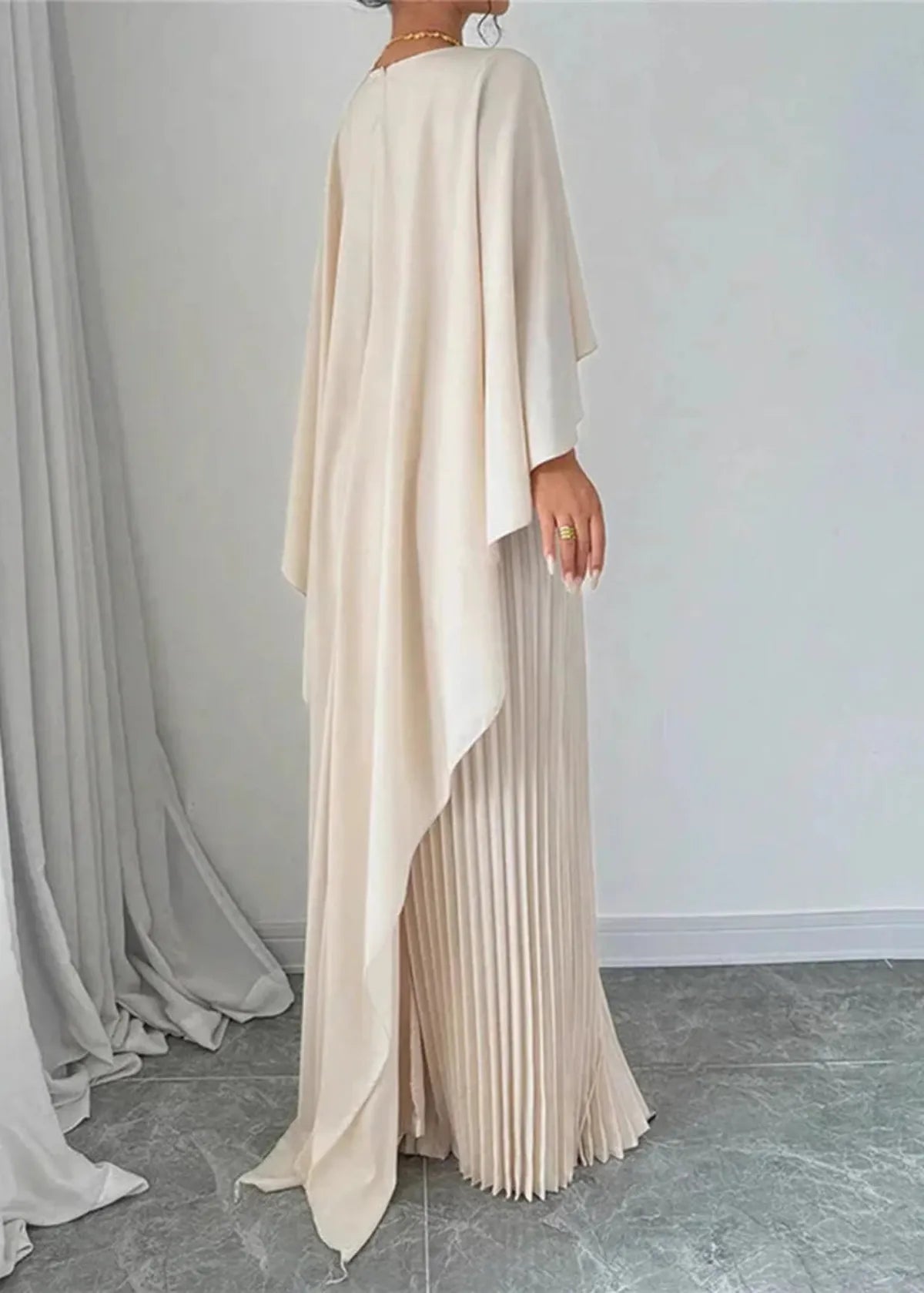 Mira | Women’s Wedding Guest Pleated Cape Maxi Dress