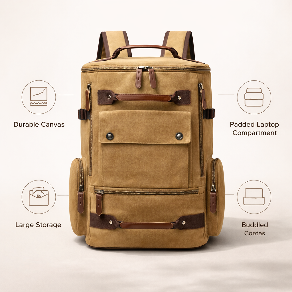 Canvas Laptop Backpack | Vintage Style, Everyday and Travel Use