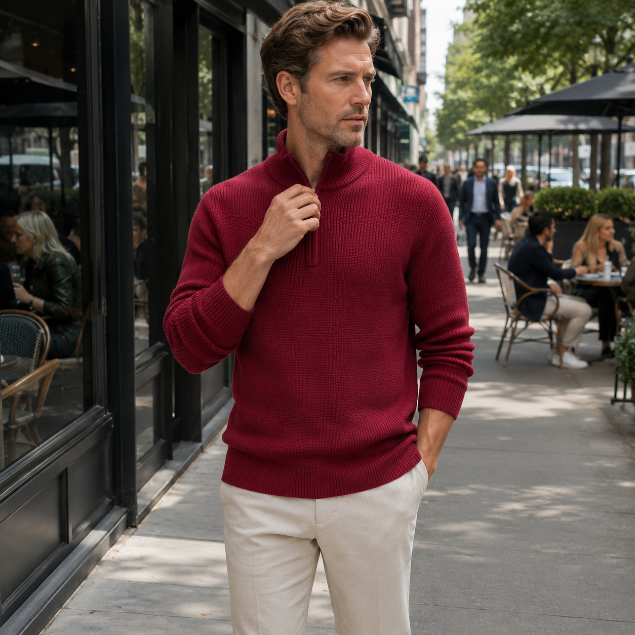 Men's Cashmere Zip Pullover | Business Casual | Soft, Elegant