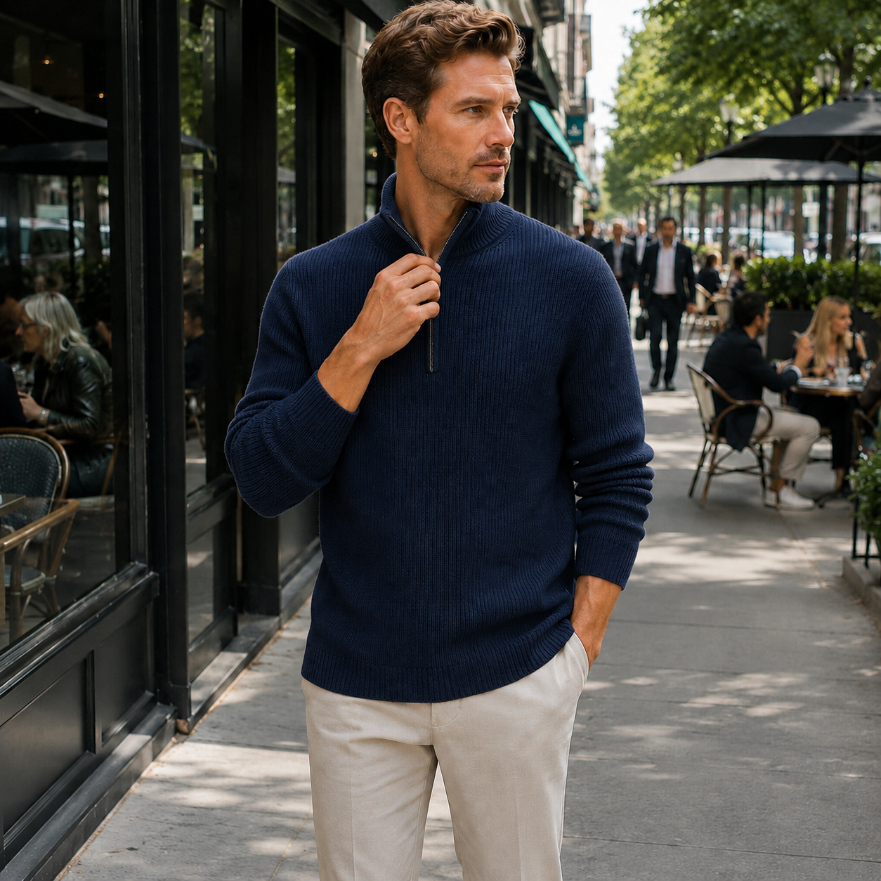 Men's Cashmere Zip Pullover | Business Casual | Soft, Elegant