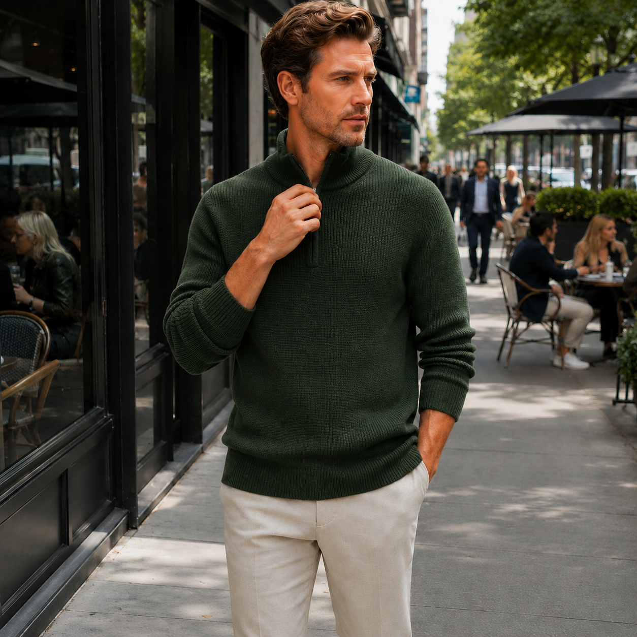Men's Cashmere Zip Pullover | Business Casual | Soft, Elegant