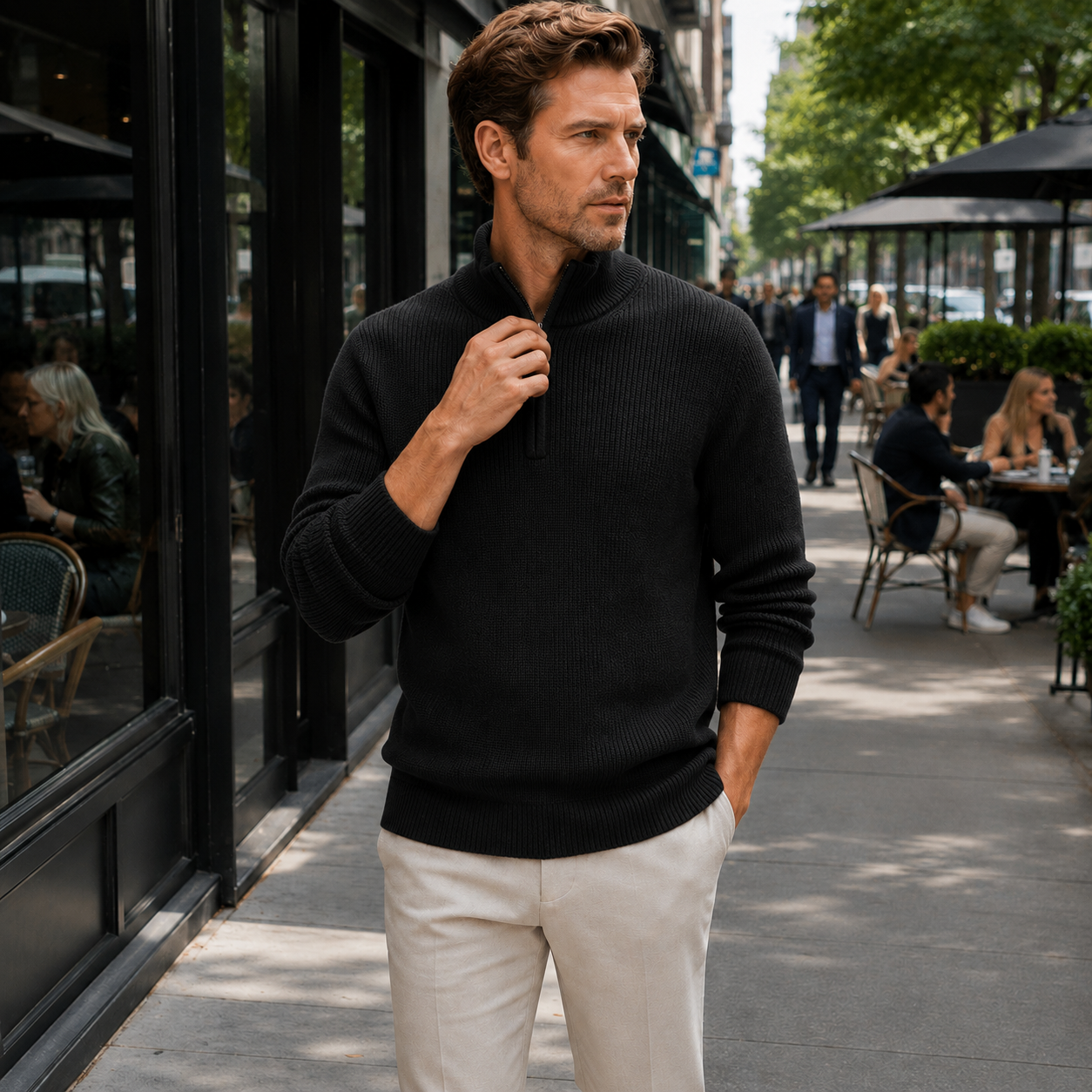 Men's Cashmere Zip Pullover | Business Casual | Soft, Elegant