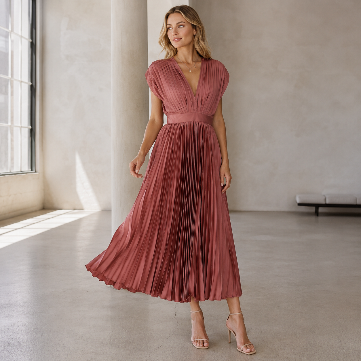 Pleated Maxi Dress for Women - Elegant Formal Evening Dress
