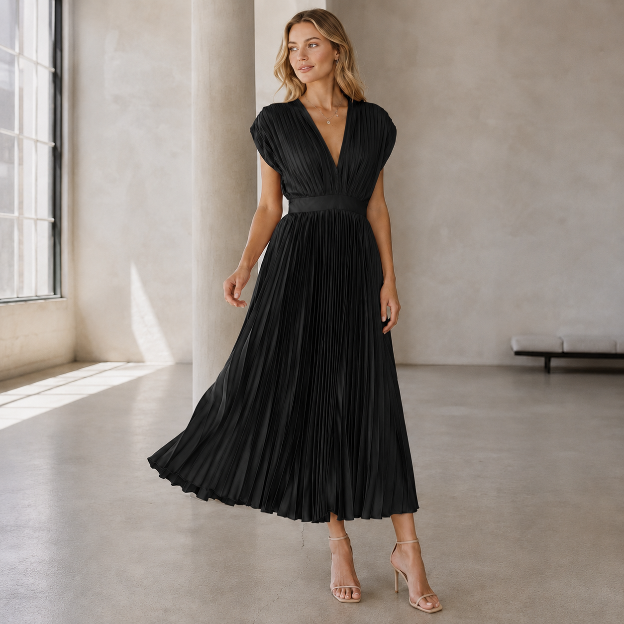 Pleated Maxi Dress for Women - Elegant Formal Evening Dress
