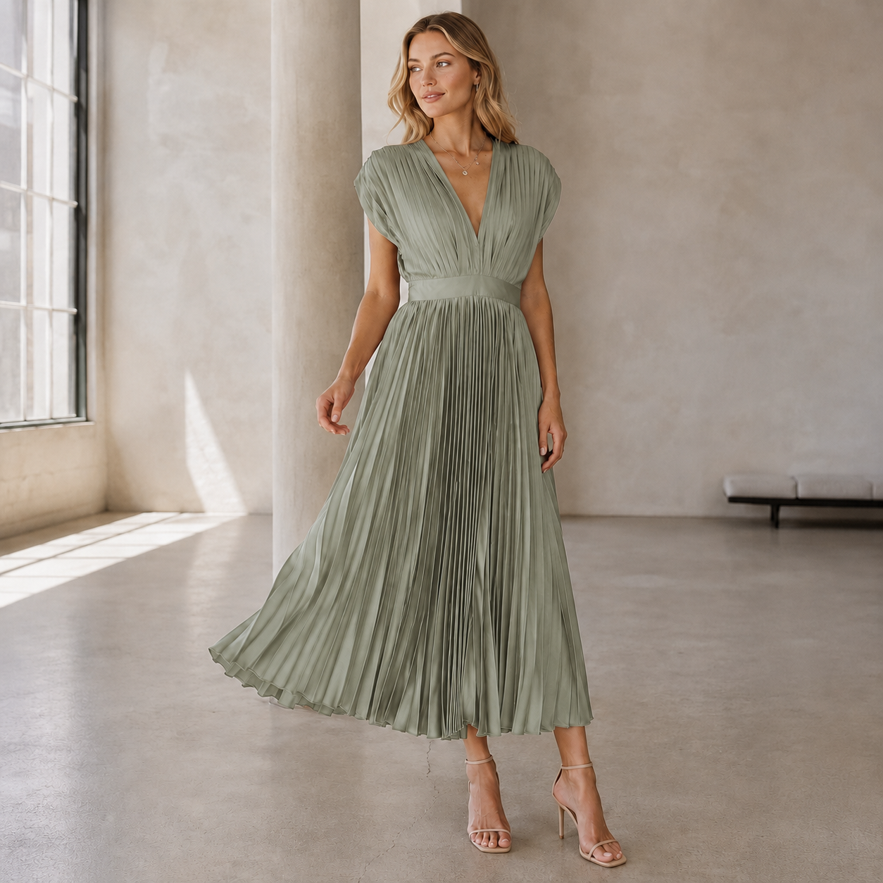 Pleated Maxi Dress for Women - Elegant Formal Evening Dress