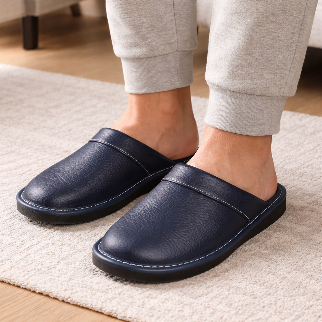 Men's Leather Slippers | Indoor Comfort | Slip-On Design