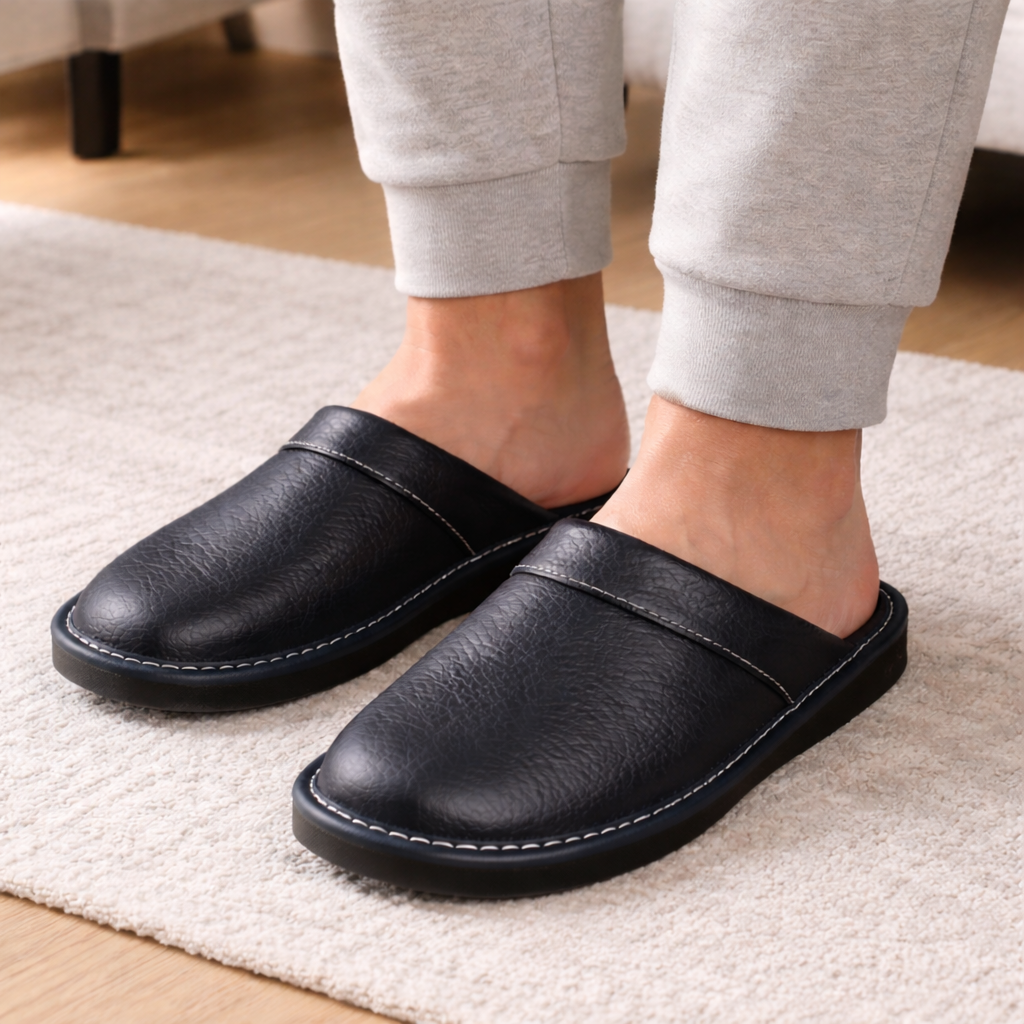Men's Leather Slippers | Indoor Comfort | Slip-On Design