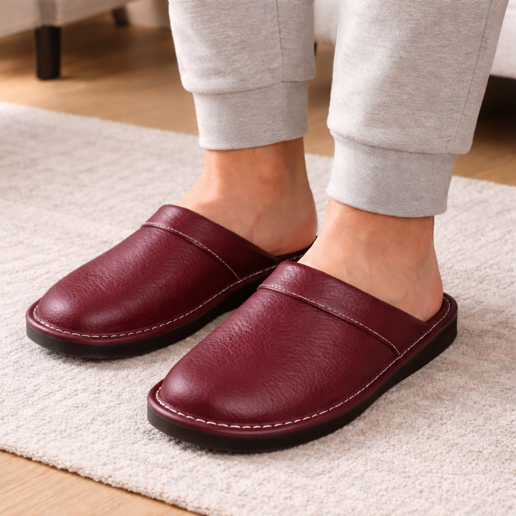 Men's Leather Slippers | Indoor Comfort | Slip-On Design