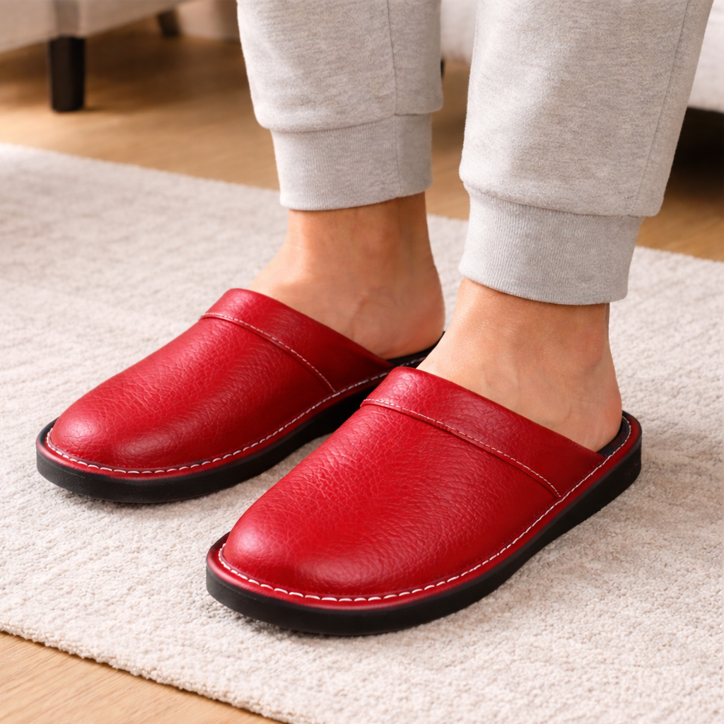 Men's Leather Slippers | Indoor Comfort | Slip-On Design