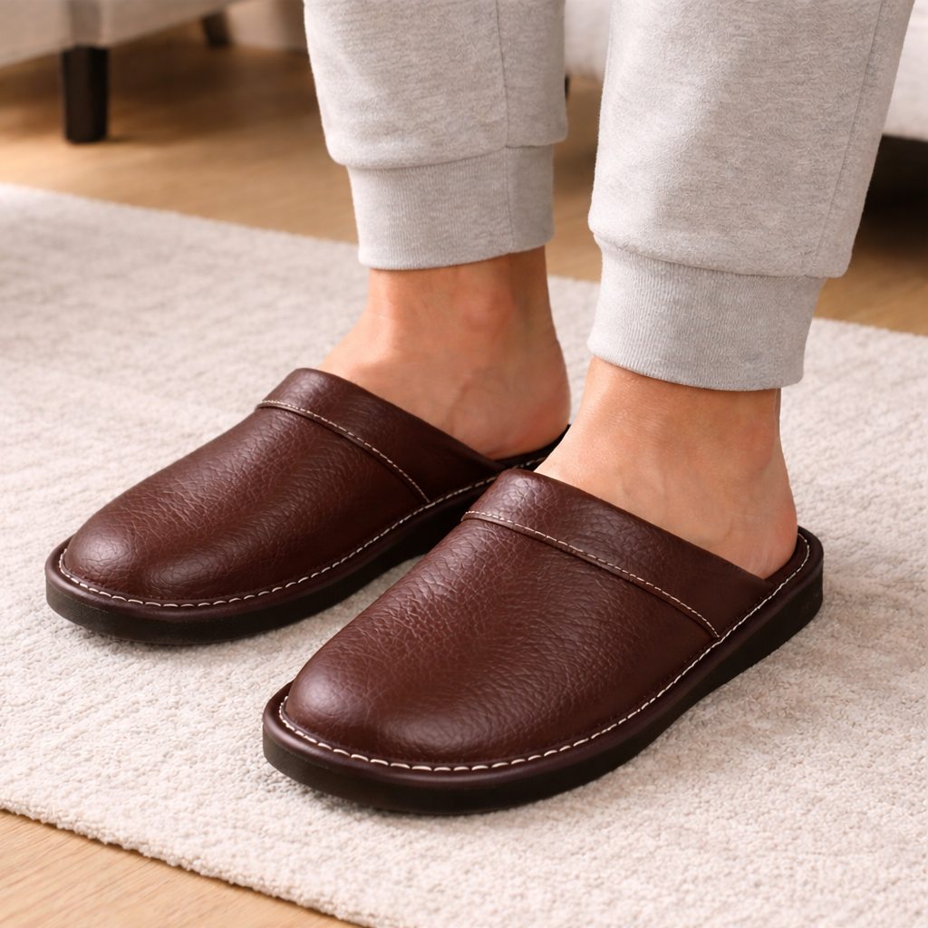 Men's Leather Slippers | Indoor Comfort | Slip-On Design