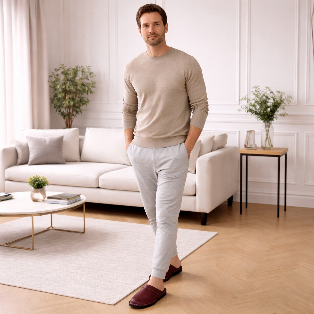 Men's Leather Slippers | Indoor Comfort | Slip-On Design