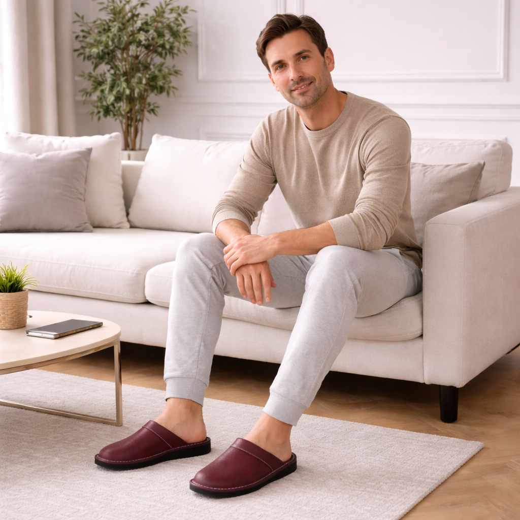 Men's Leather Slippers | Indoor Comfort | Slip-On Design
