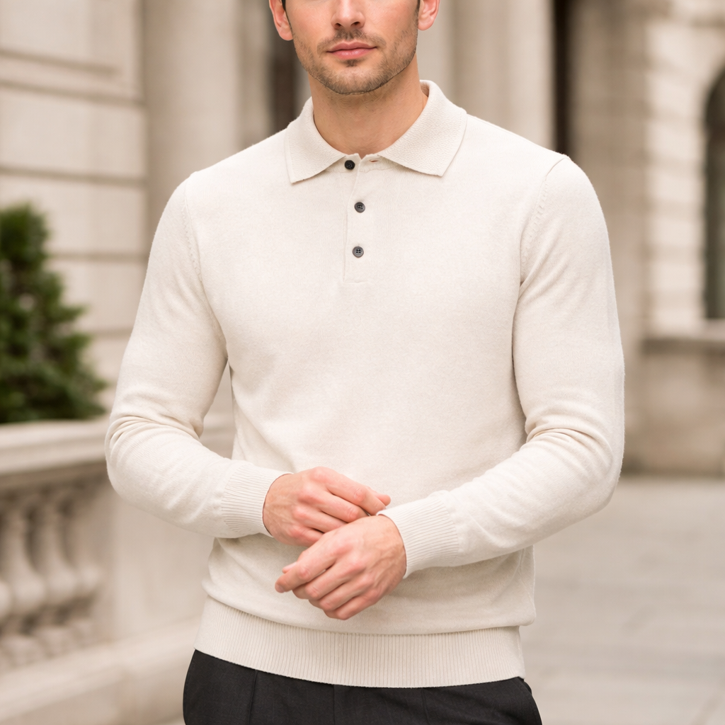 Men’s Polo Knit Sweater Classic Fit Long Sleeve Pullover