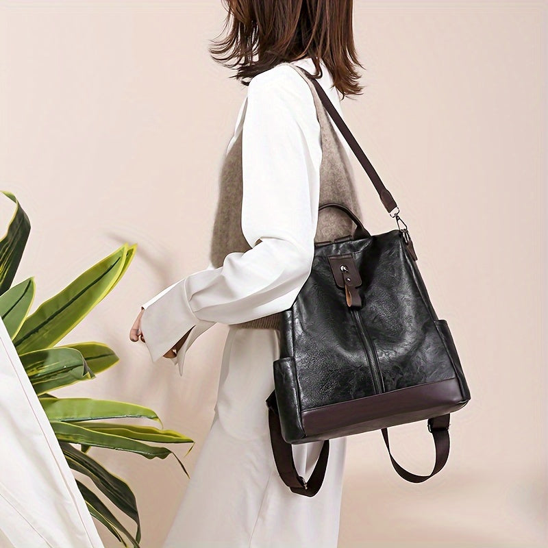 Anti-Theft Vegan Leather Shoulder Backpack