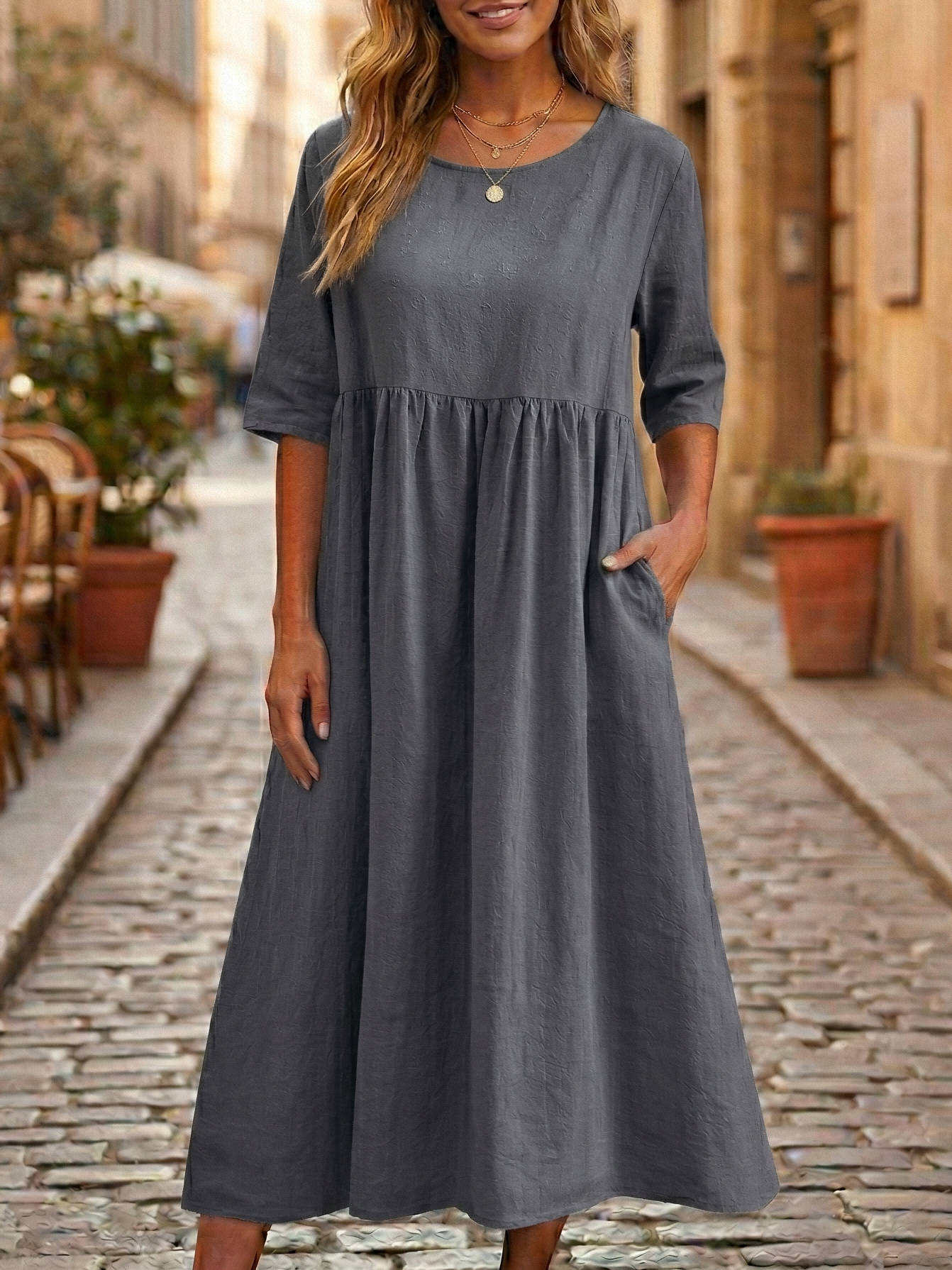 100% Linen A Line Midi Dress