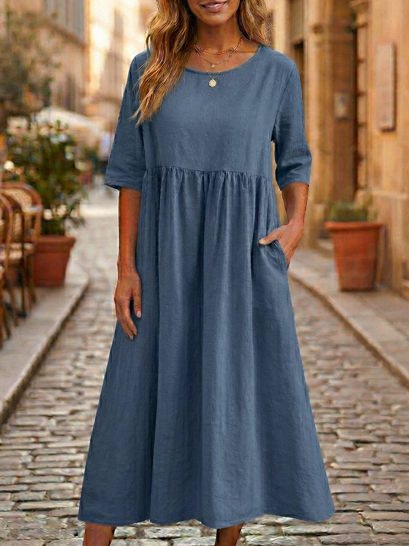 100% Linen A Line Midi Dress
