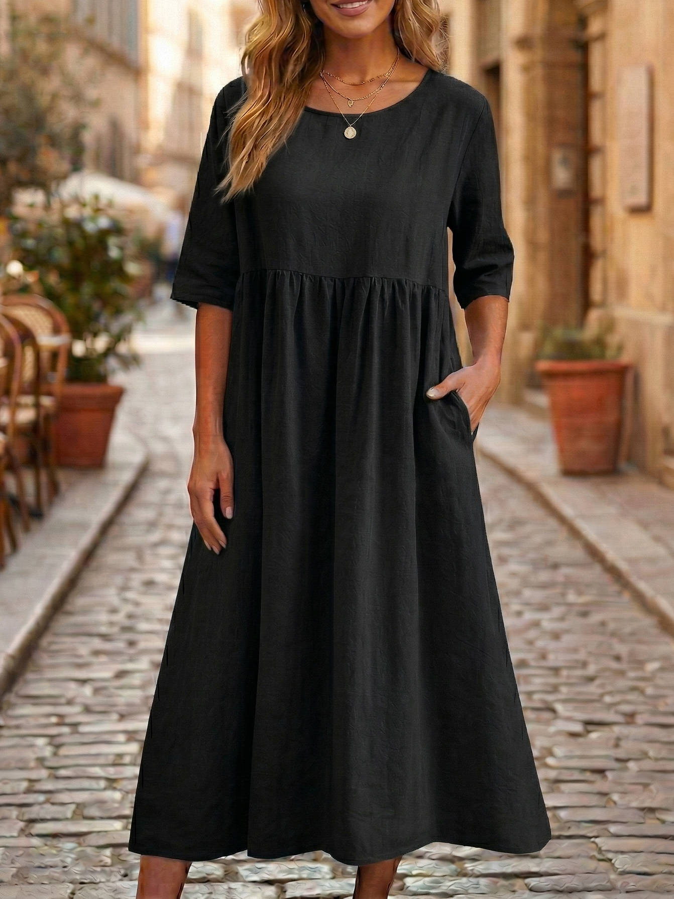 100% Linen A Line Midi Dress