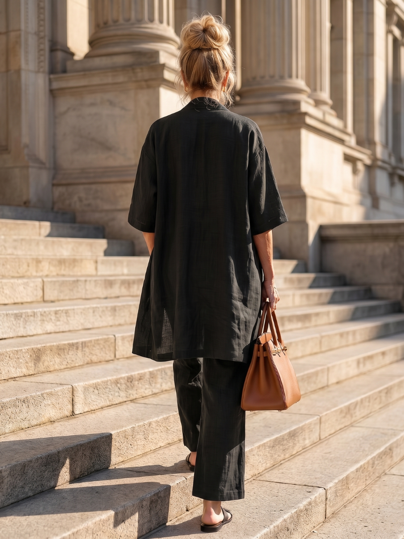 Women's Linen Set | Three-Piece Cardigan, Wide-Leg Pants