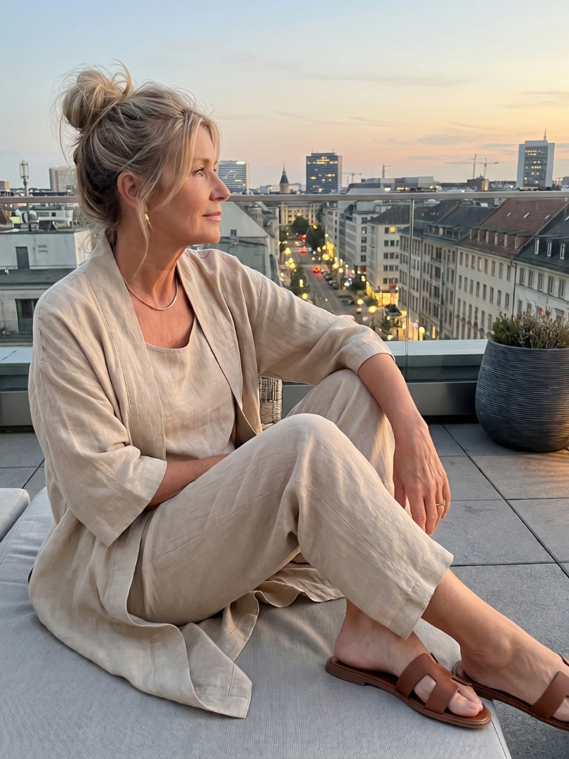 Women's Linen Set | Three-Piece Cardigan, Wide-Leg Pants