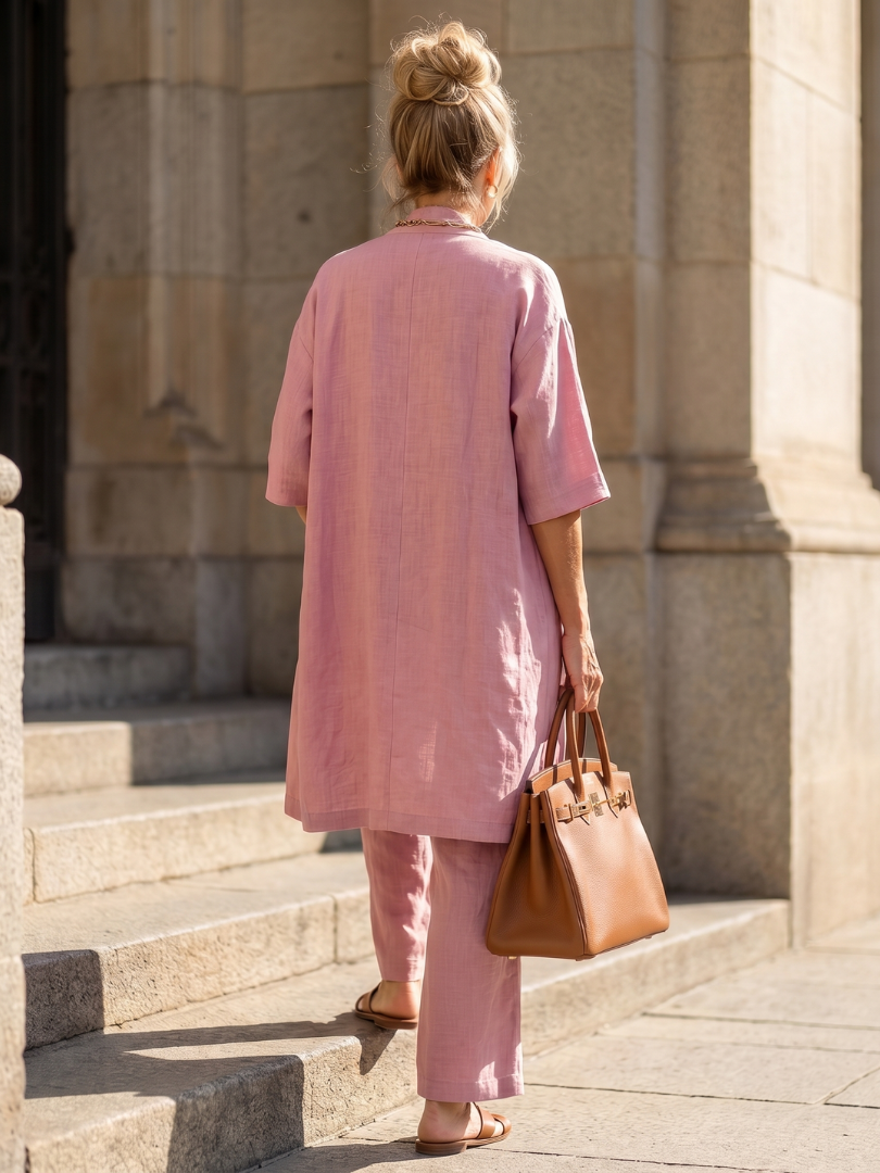 Women's Linen Set | Three-Piece Cardigan, Wide-Leg Pants