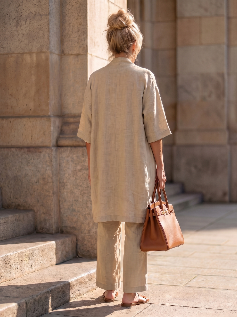 Women's Linen Set | Three-Piece Cardigan, Wide-Leg Pants