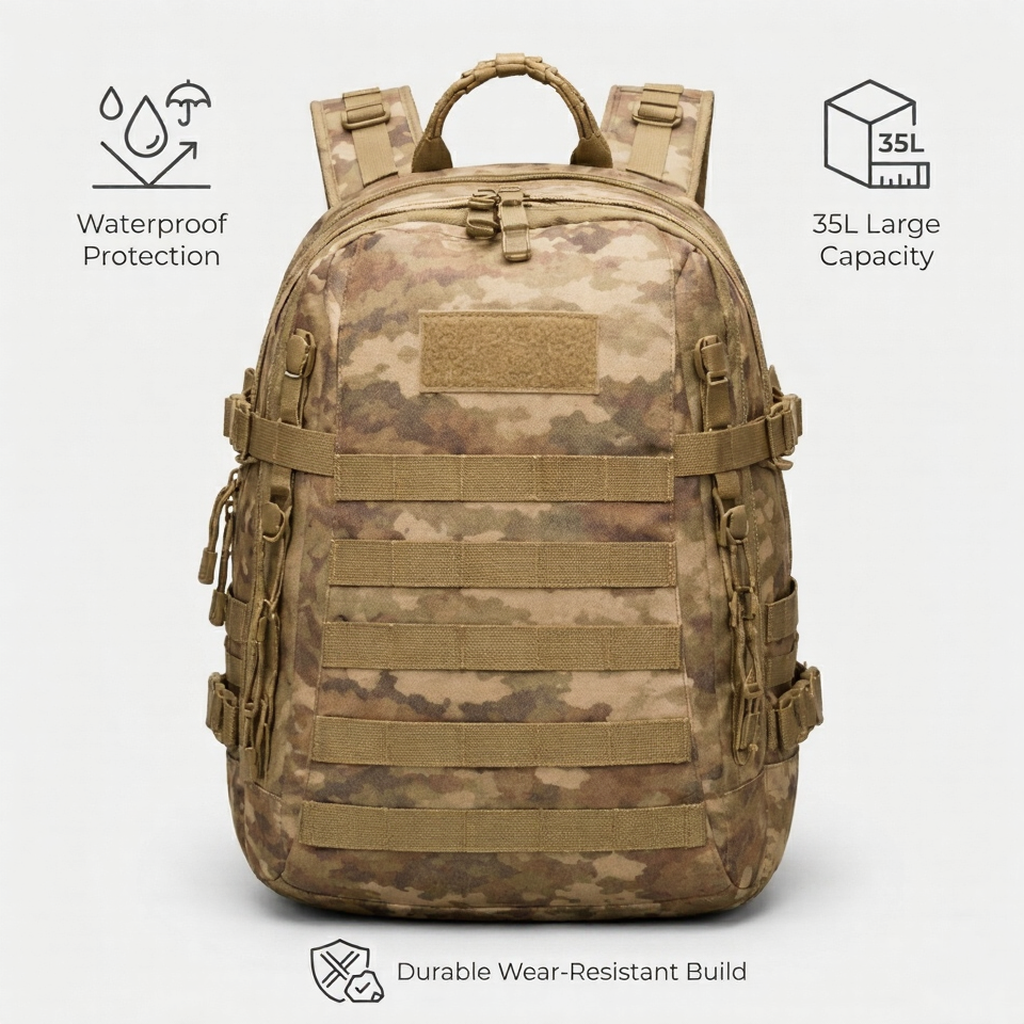 Camouflage Backpack | Waterproof, 35L | Hiking Bag