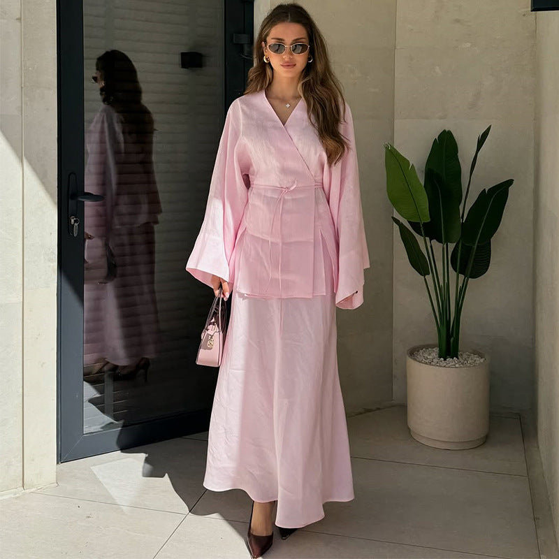 Cotton Maxi Dress | Women's Satin, White & Rose | Elegant