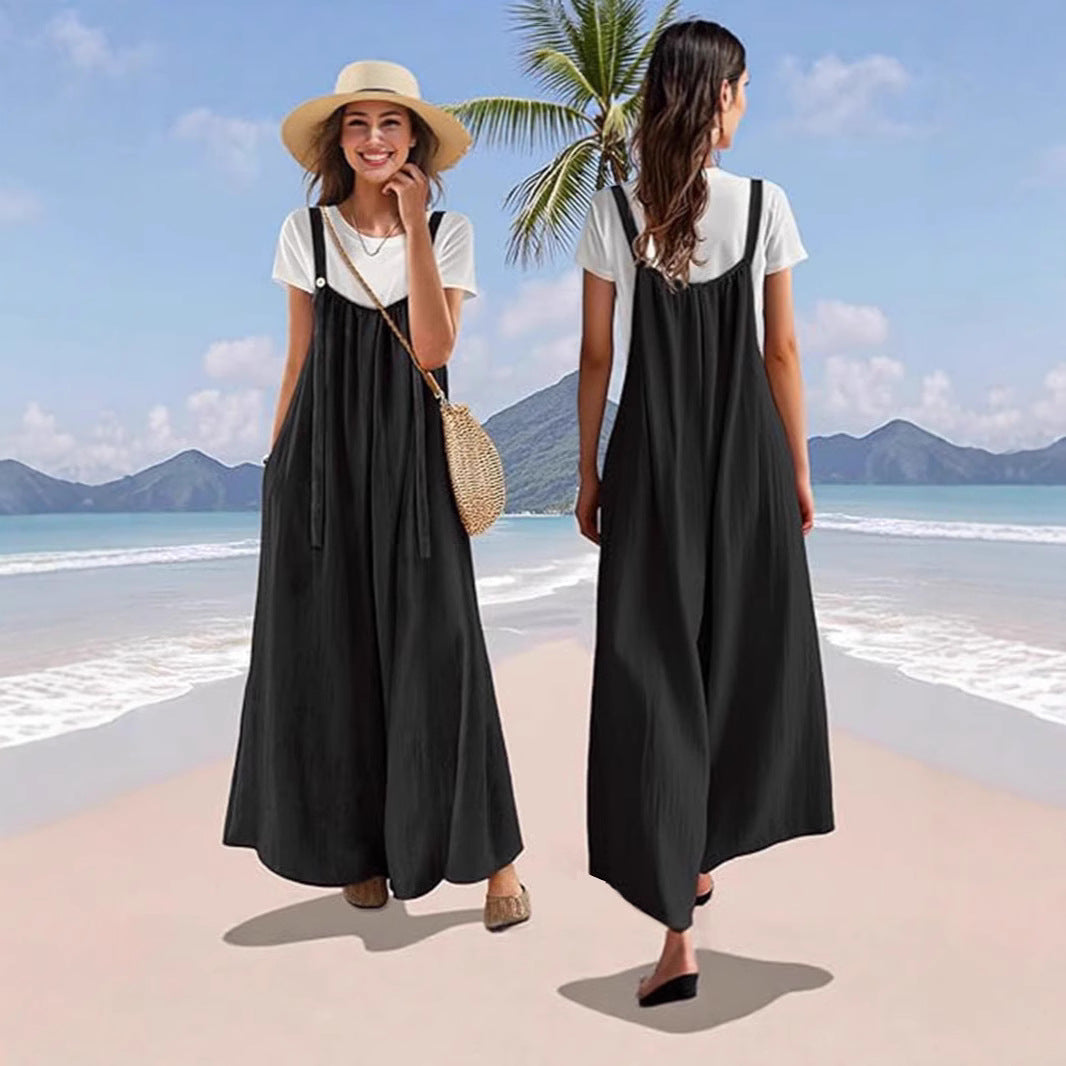 Cotton Maxi Dress for Women | Long, Straps & Pockets
