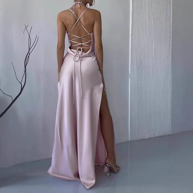 Cotton Maxi Dress | Spaghetti Straps, Deep Neckline | Women