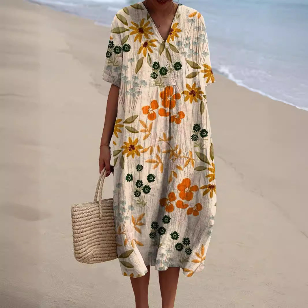 Floral Summer Dress Women | V-Neck, Colorful Blooms | Casual