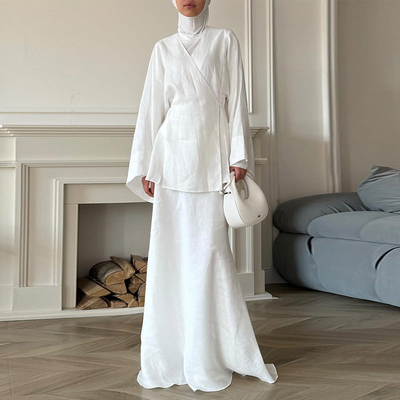 Cotton Maxi Dress | Women's Satin, White & Rose | Elegant