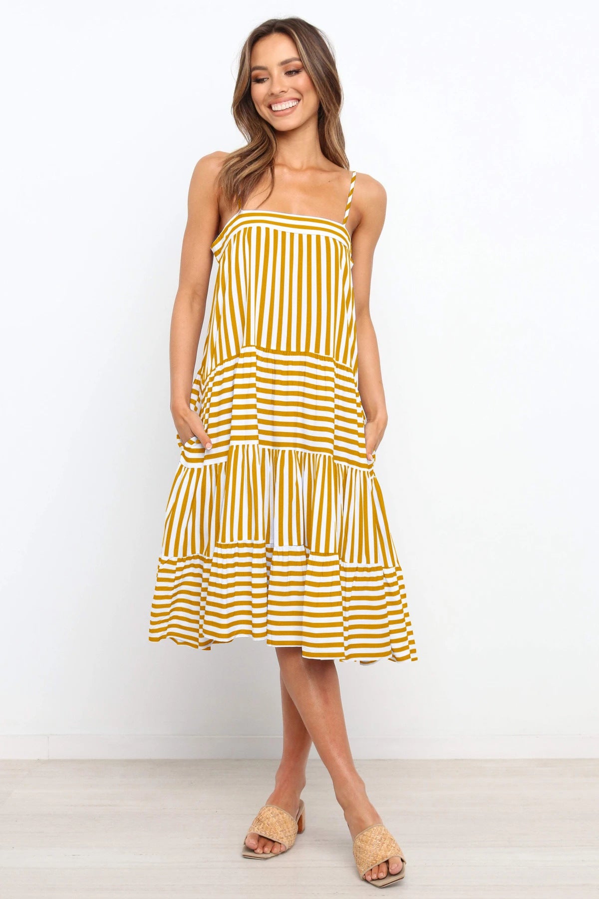 Cotton Maxi Dress | Striped Ruffle Design, Breathable Summer