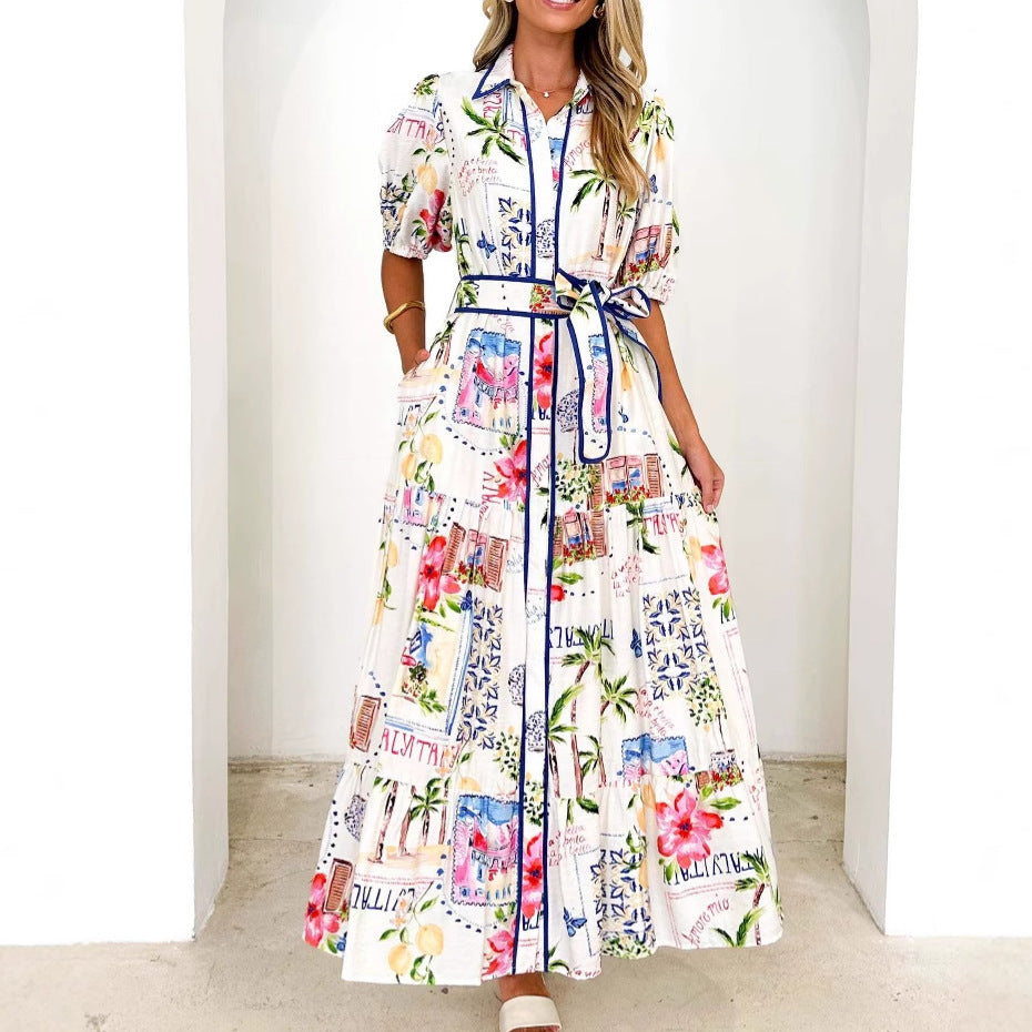 Cotton Maxi Dress | Floral Print, White, Pockets