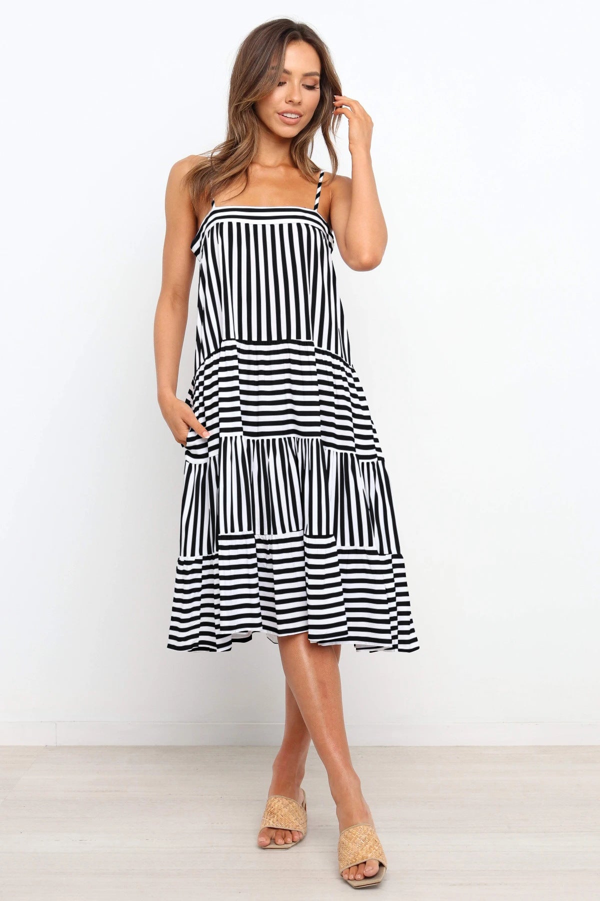 Cotton Maxi Dress | Striped Ruffle Design, Breathable Summer