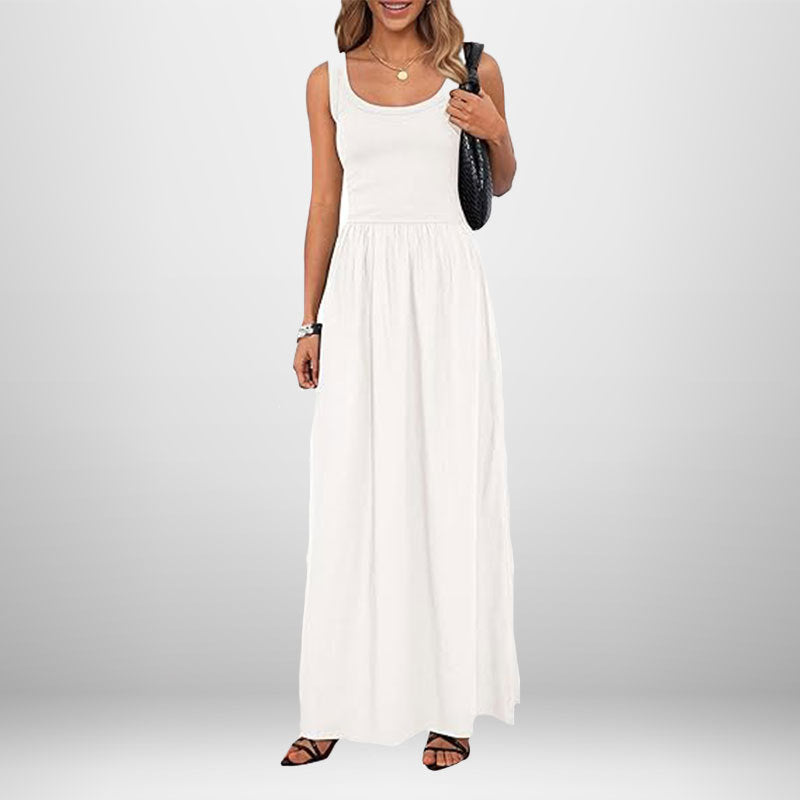 Cotton Maxi Dress | White, Elastic Waist, Off-Shoulder