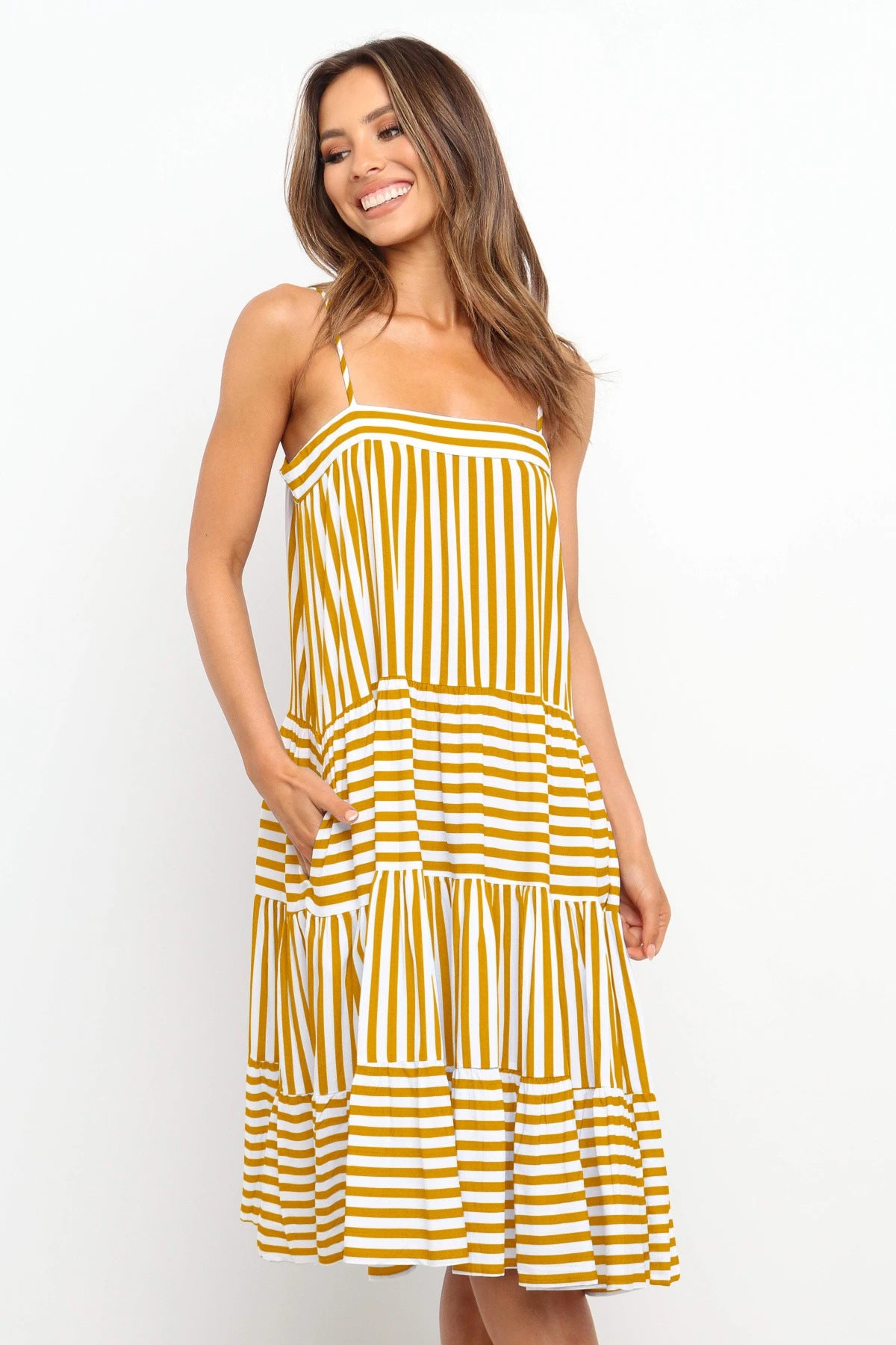 Cotton Maxi Dress | Striped Ruffle Design, Breathable Summer