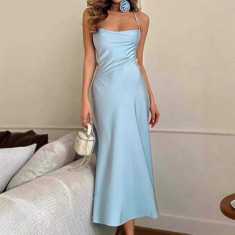 Cotton Maxi Dress | Spaghetti Straps, Deep Neckline | Women