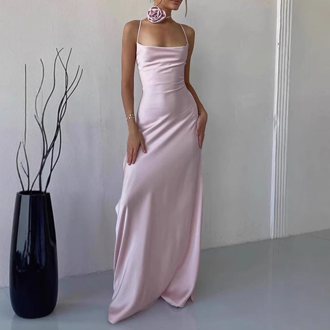 Cotton Maxi Dress | Spaghetti Straps, Deep Neckline | Women