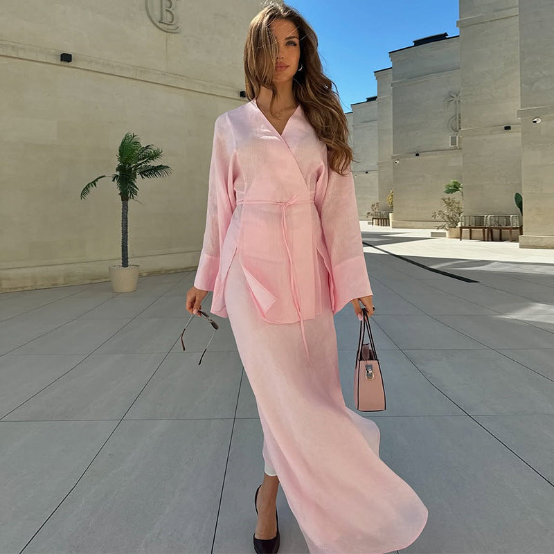 Cotton Maxi Dress | Women's Satin, White & Rose | Elegant