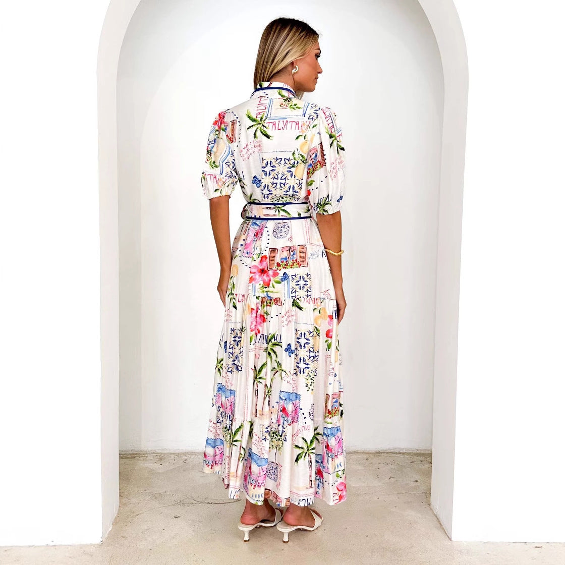 Cotton Maxi Dress | Floral Print, White, Pockets