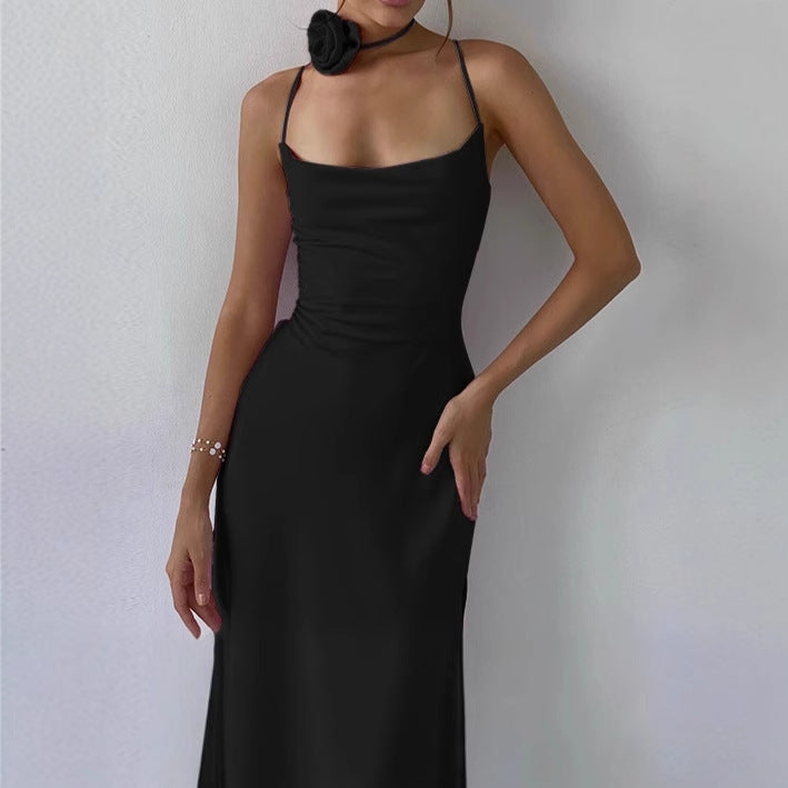 Cotton Maxi Dress | Spaghetti Straps, Deep Neckline | Women