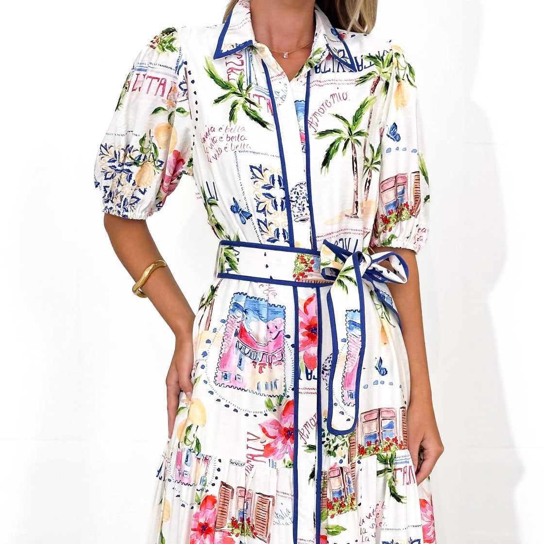 Cotton Maxi Dress | Floral Print, White, Pockets