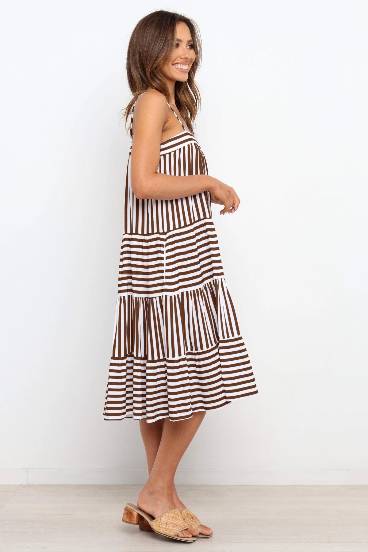 Cotton Maxi Dress | Striped Ruffle Design, Breathable Summer