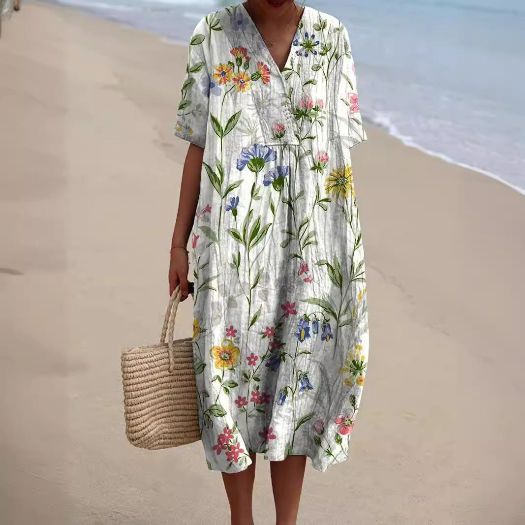 Floral Summer Dress Women | V-Neck, Colorful Blooms | Casual