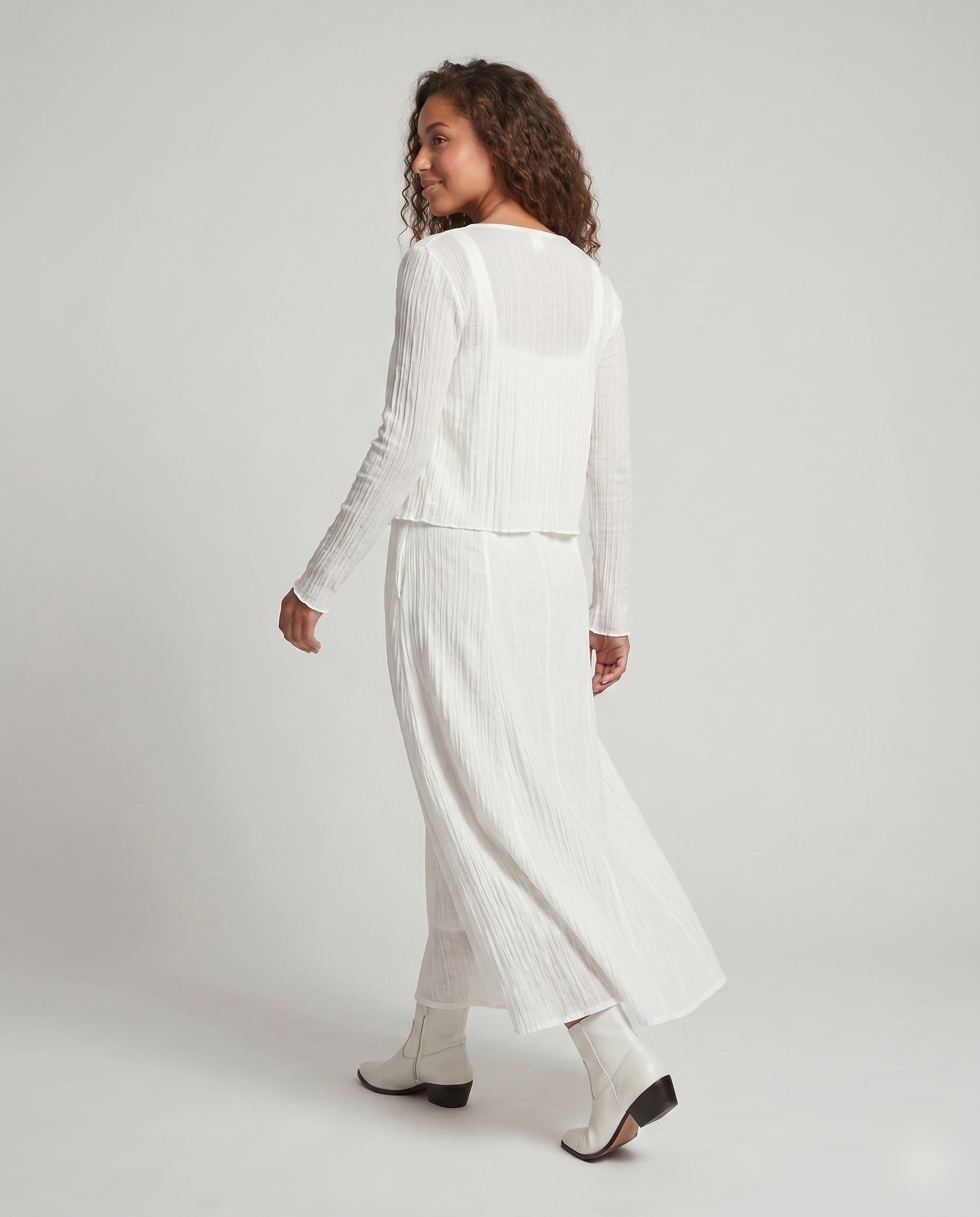 Cotton Maxi Dress | Long Sleeve, White | Breathable Summer