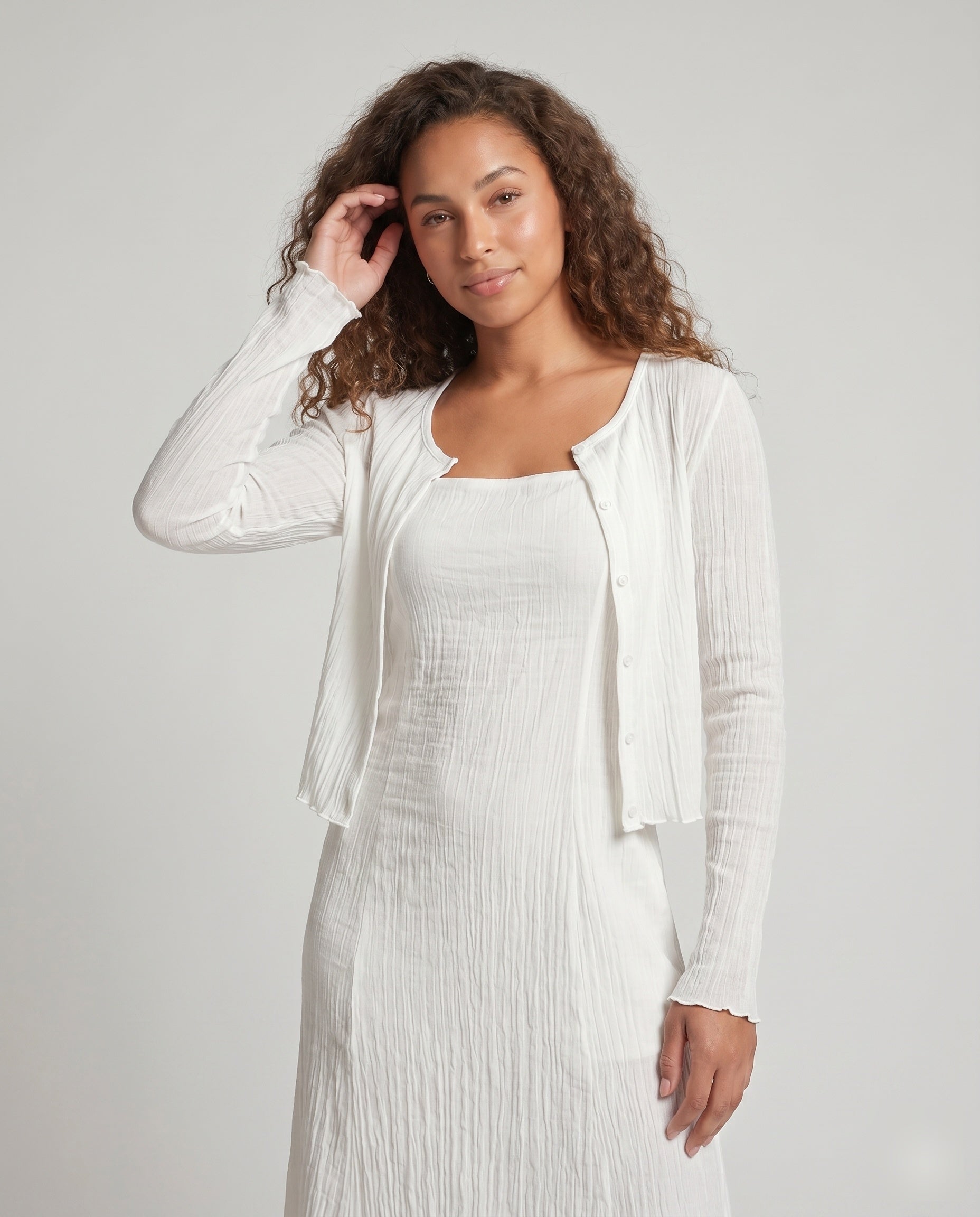 Cotton Maxi Dress | Long Sleeve, White | Breathable Summer