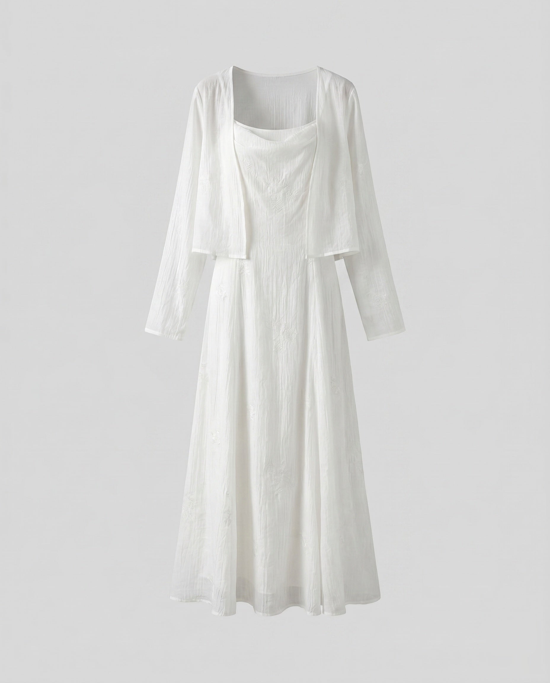Cotton Maxi Dress | Long Sleeve, White | Breathable Summer